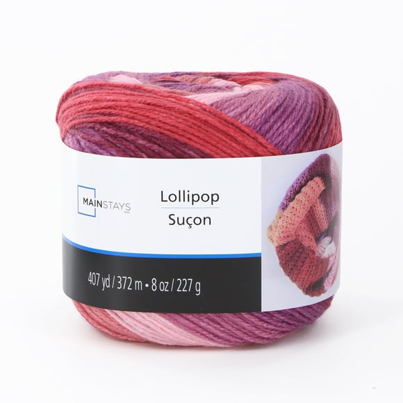 MAINSTAYS Lollipop Yarn - Red Variegated, #4 Medium Acrylic, 227 g (8 oz)/372 m (406.8 yd)