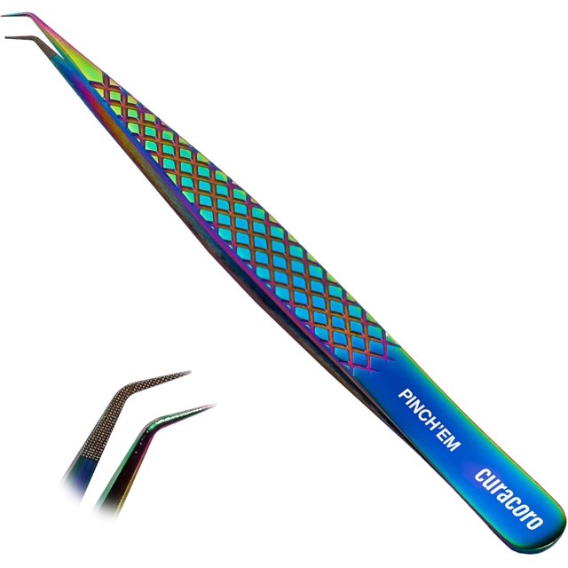 Curacoro Pince à Cils - Pince à Cils Professionnelle et de Précision à Pointe en Fibre pour Extensions de Cils, Pinces Multi-Formes et Usages pour le Volume, l'Isolation et les Cils Classiques (Galaxy, Pinch'em)