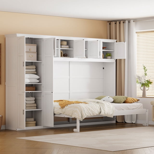 Velmero Lit Escamotable Grand Size Gain de Place avec Armoires Intégrées – Solution de Lit Mural Moderne, Blanc