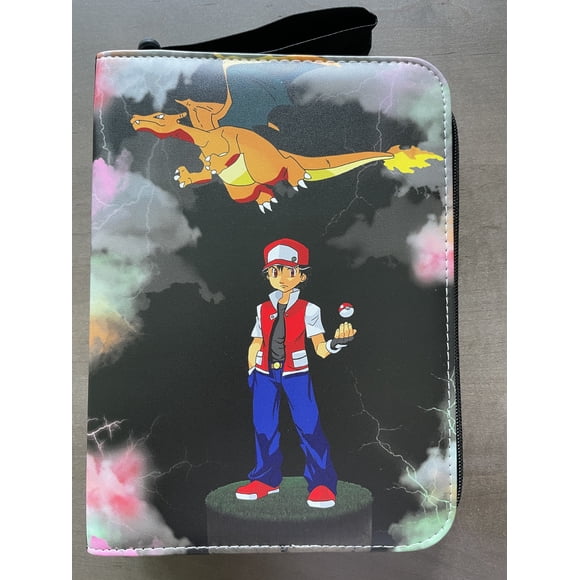 J&G Trading Card Binder 4-Pocket | Trading Album Display Holder | Storage Book 50 Sleeves Fits 400 Cards | Card Binder Card Holder Protectors Set | Charizard Ash