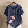 thumbnail image 1 of Pisexur Womens Oversized Plus Size Shirts Butterfly Print Cotton Linen Tops Blend Crew Neck Short Sleeve Basic Tunic Tee Shirts Tops Blouse, 1 of 5