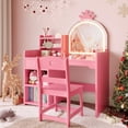 thumbnail image 3 of AKDSteel Kids Vanity Table & Chair Set with Mirror and Lights,White Makeup Desk with Drawer & Shelves, 3 of 7
