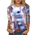thumbnail image 2 of EGNMCR Easter Chemises Imprimées pour Femmes T-Shirts Graphiques pour Femmes T-Shirts Décontractés Mode T-shirt Imprimé Manches 3/4 Col Rond Chandail Froncé Blouse Hauts T-Shirts pour Femmes, 2 of 5
