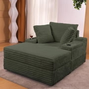 Oversized Chaise Lounge Chair Sofa Bed with Storage Ottoman and 3 Soft Pillows, Upholstered Corduroy Sofa Bed Cloud Couch with 2 Cup Holders, Single Sleeper Sofa Chair for Living Room, Bedroom