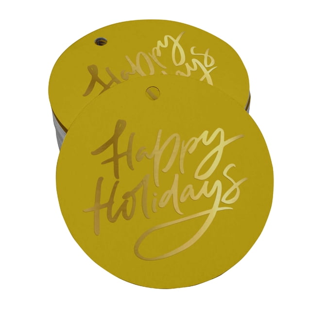 Inkdotpot Gold Foil Paper Hang Tags Happy Holiday Favor Tags 100 Pieces