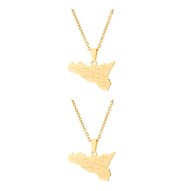 kurtrusly Unique Map Of Sicilia Necklace Crafted With Stainless Steel For Modern Look gold 2Set