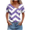 thumbnail image 1 of FAIWAD Women Summer Tops Short Sleeve Irregular V Neck Button T-Shirts Geometric Color Block Print Tees Blouses, 1 of 5