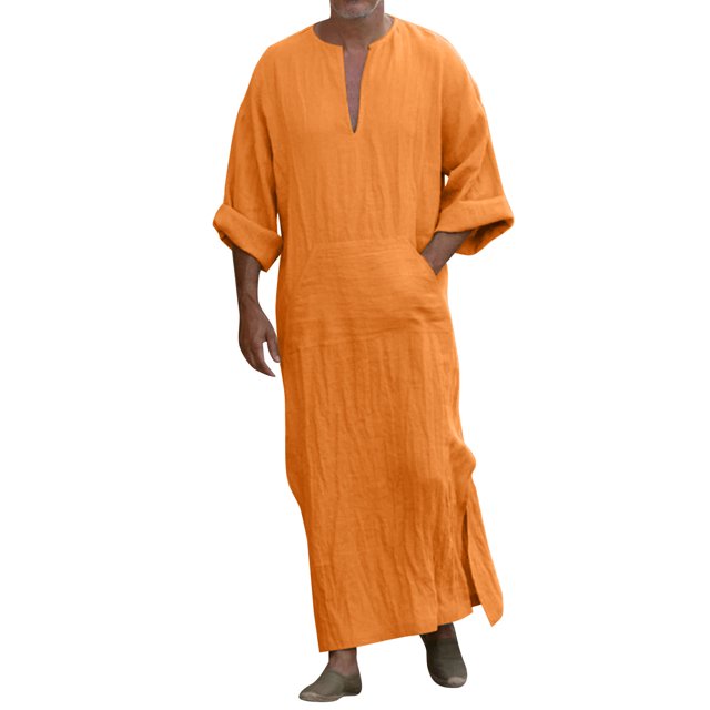 Ketyyh-chn99 Chemise Homme Mode Homme Décontractée Mode Coton Col en V Manches Longues Robe Veste Haut Orange,5TG