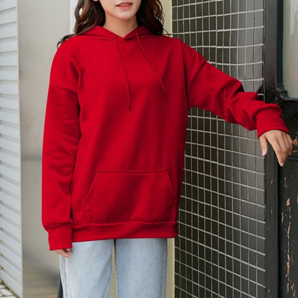 Xdegoge Casual Pullover Hoodies for Women Long Sleeve Drop Shoulder Sweatshirts with Kangaroo Pocket Loose Fit Soft Fleece Lined Hooded Tops Everyday Activewear Comfort Sporty Fashion Hoodies