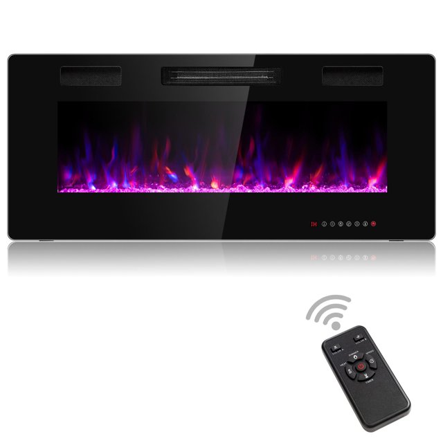 42" Electric Fireplace Insert, 750W/1500W LED Fireplace w/Remote Control, 8H Timer & 12 Flame Colors, Wall Mounted Fireplace, Fireplace Heater, Recessed Electric Fireplace for Home RV