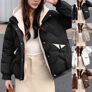 UPPADA Womens Winter Cropped Puffer Jackets Lightweight Quilted Down Jackets Hooded Zip up Short Warm Quilted Puffer Coats Casual Outerwear with Pockets,Puffer Jacket Black,XL