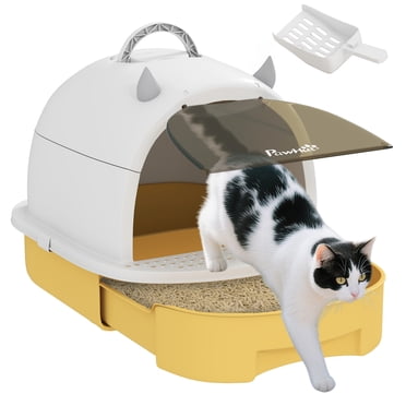PawHut Bac à Litière pour Chat, Bac à Litière pour Minou Fermé avec Couvercle, Pelle, Vert