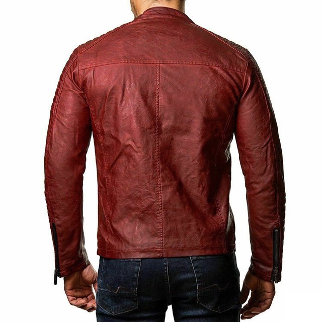 Leather Motorcycle Jacket Mens Leather Plus Fleece Jacket, Motorcycle Jacket, Warm Leather Jacket