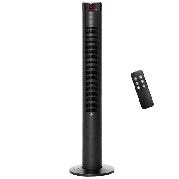 HOMCOM Tower Fan for Bedroom w/ Oscillating, Remote Controller, Black