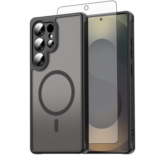Asuwish Compatible avec Samsung Galaxy S25 Ultra 5G Étui de Téléphone Magnétique Translucide Mat Anti-Empreintes Dos Qualité Militaire Antichute Antichoc Étui de Protection pour S25Ultra 25S Femmes Hommes Noir