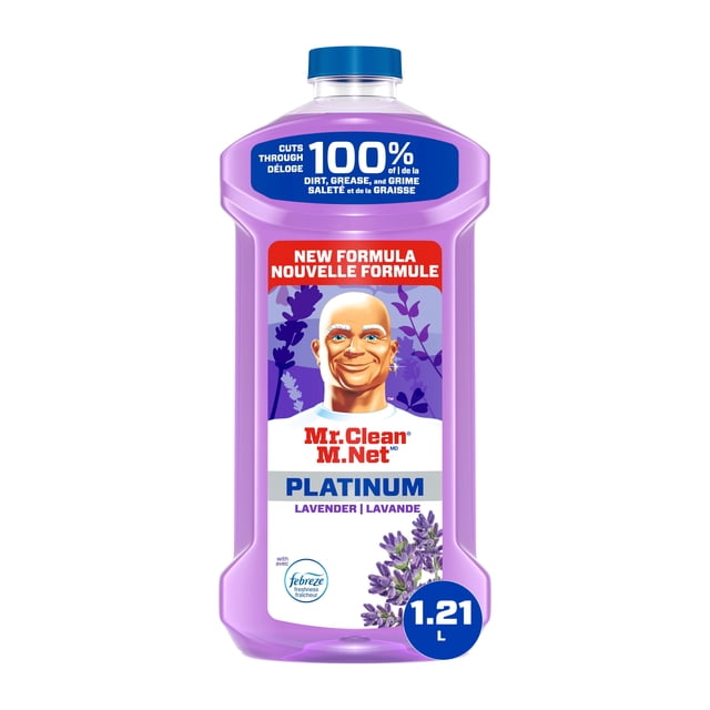 M. Net Nettoyant Tout Usage, Nettoyant pour Planchers, Savon pour Vadrouille, Liquide Nettoyant au Parfum de Lavande, Bouteille de 1,21 L avec Liquide Violet et Bouchon Bleu, Étiquetée avec une Nouvelle Formule et des Graphiques de Lavande, Efficace pour Couper 100 % de Saleté, de Graisse et de Crasse sur les Planchers et Plusieurs surfaces, Convient aux Tâches de Nettoyage Ménager.