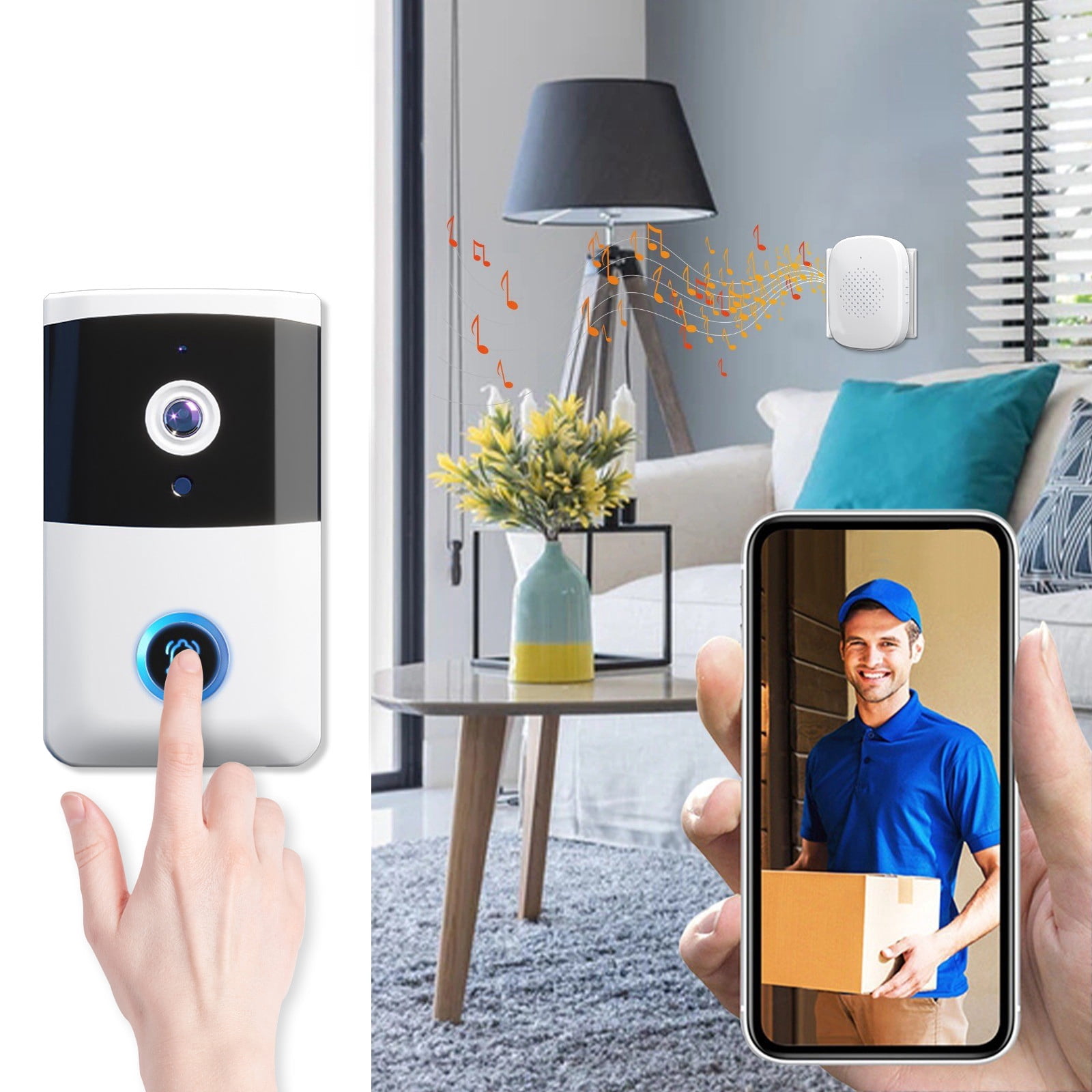 Cagogo under $5 Video Doorbell, Smart Video Doorbell Camera,Wireless WiFi Doorbell with Night Vision,Two-Way Audio Intercom System,Motion Detection Alarm,Easy Installation No Drilling Required