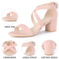 thumbnail image 3 of BLISSFUL STEP Women's Solid Color Open Toe Cross Strap Mid Chunky Heel Sandals, 3 of 6