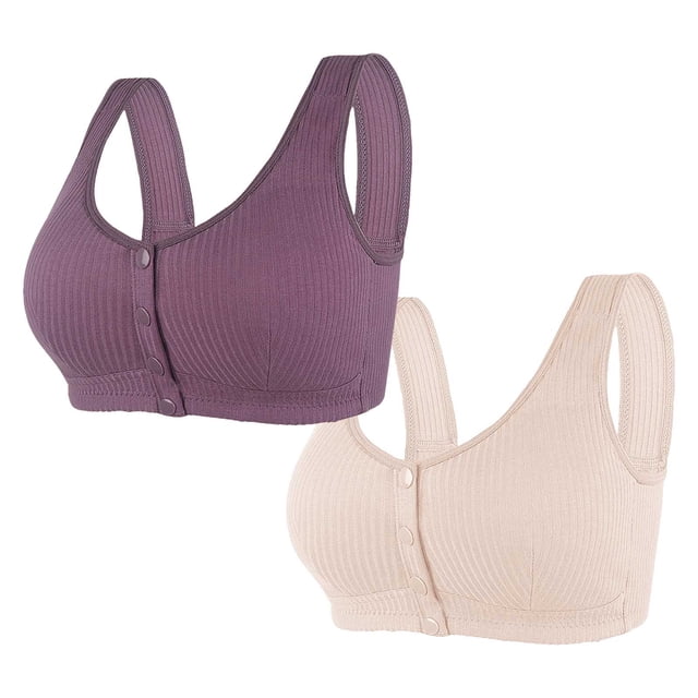 Sentmoon 2PC Wireless Bras for Women Plus Size No Underwire Nursing Bras for Breastfeeding Comfortable Front Closure Button Anti-Sagging Seamless Maternity Bra Women for Sports Fitness Purple L