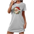 thumbnail image 5 of Sakmal Chemises de Nuit Ultra Douces pour Femmes Noël Gris Grande Taille Chemise de Nuit Extensible Imprimé Père Noël Col Rond Manches Courtes Courtes Chemises de Nuit P-2TG, 5 of 5