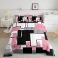 thumbnail image 2 of YST Geometric Square Bed Comforter Set Pink Black Grey White Bedding Set For Kids Girls King,Grid Sequins Comforter Set Modern Stylish Quilt Duvet Soft Lightweight Room Decor, 2 of 6