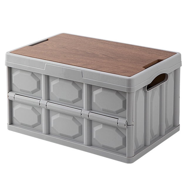 Outdoor Folding Box Removable Wooden Board Top Lid Large Capacity Multifunctional Storage Portable Camping Car Trunk Storage Box Home Clothes Container Household Products