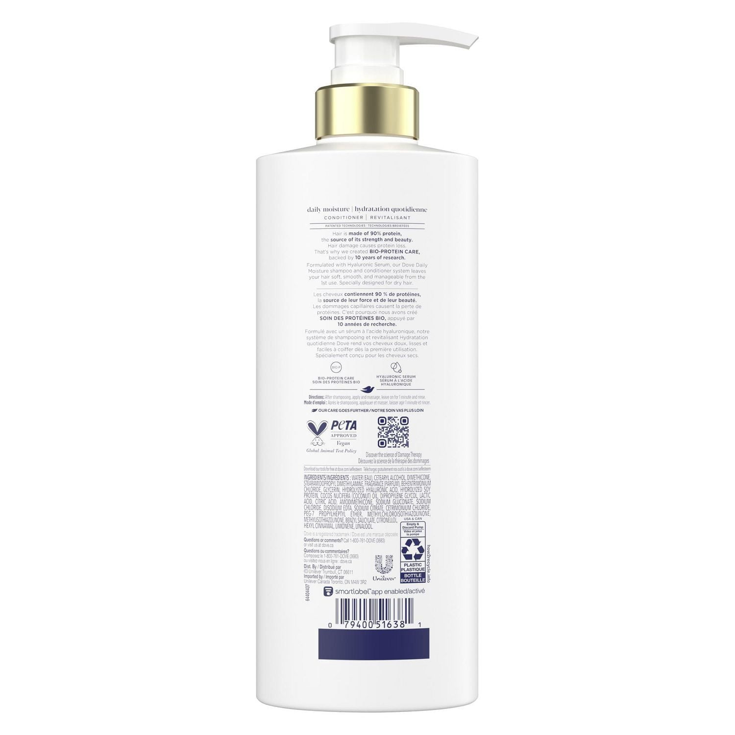 Dove Revitalisant Hydratation Quotidienne Soin des Protéines Bio + Acide Hyaluronique, 530 ml