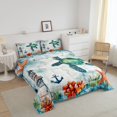 thumbnail image 3 of Erosebridal Green Sea Turtle Bedding Sets Twin with Comforter, Sailing Anchor Duvet Insert, Lighthouse Decor, Microfiber, 3 of 7