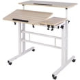 thumbnail image 1 of Soges Bureau d'Ordinateur à Hauteur Réglable Poste de Travail Assis-Debout Bureau Debout Mobile avec Roulettes, Table d'Appoint Debout avec Roulettes, Érable, 1 of 6