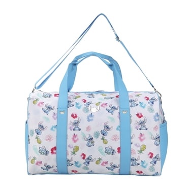 Disney Stitch Tropical Pattern White Duffel Bag with Blue Straps