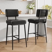 Bar Stools Set of 2, 26" Faux Leather Counter Height Bar Stool with Back, Metal Legs, Modern Upholstered Barstool Chairs for Island, Counter Bar, Kitchen, Black