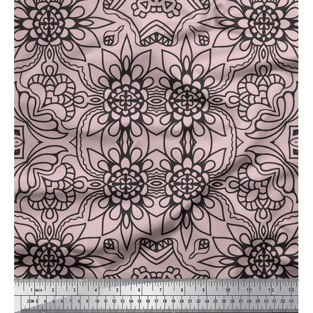 Soimoi Poly Georgette Fabric Floral & Moroccan Damask Ethnic Decor Fabric Printed Yard 52 Inch Wide