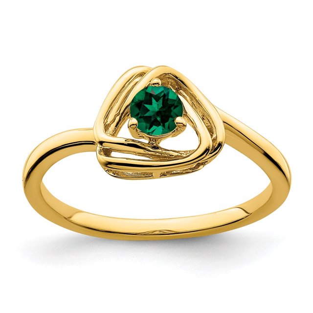 Diamond2Deal 14k Yellow Gold Created Emerald Triangle Ring for Women Size- 7