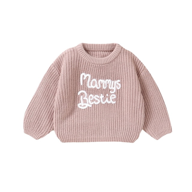 MIASHUI Chandails pour Enfants Col Rond Manches Longues Chandail-Over Garçons Filles Lettre Tricoté Chandail en Molleton, Rose, 18-24 Mois