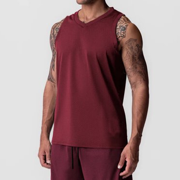 LOVZFMLL Tank Tops for Men Fashionable Men's V-neck Solid Color Mesh Drying Sleeveless