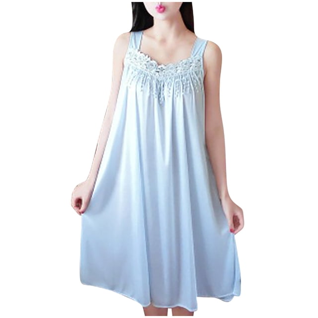 COM1950s Robe d'Été pour Femmes, Robe pour Femmes, Mode Femmes Été Col en V Décontractée Unie Sans Manches Chemises de Nuit Robe, Robe d'Été pour Femmes, Robe d'Été pour Femmes, Vêtements d'Été pour Femmes