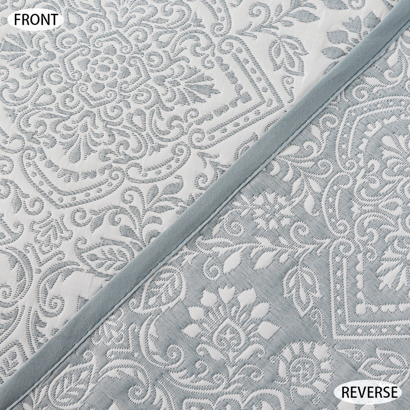 Marina Decoration Jacquard Embroidered Stitching Coverlet Bedspread Ultra Soft Bedding Solid 2 Piece Summer Quilt Set with 1 Quilted Sham, Blue Floral Twin/Single