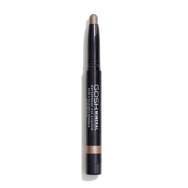 GOSH - Fard à Paupières Minéral Imperméable - 003 Brun en Bâton Noir avec Embout Crème Brun Métallique, avec Marque Imprimée Blanche, Conçu pour une application Facile, Sans Pinceau, avec une texture Douce et Crémeuse et une Formule Imperméable et Résistante aux Bavures, Convient Aussi pour des Retouches Rapides en Déplacement.