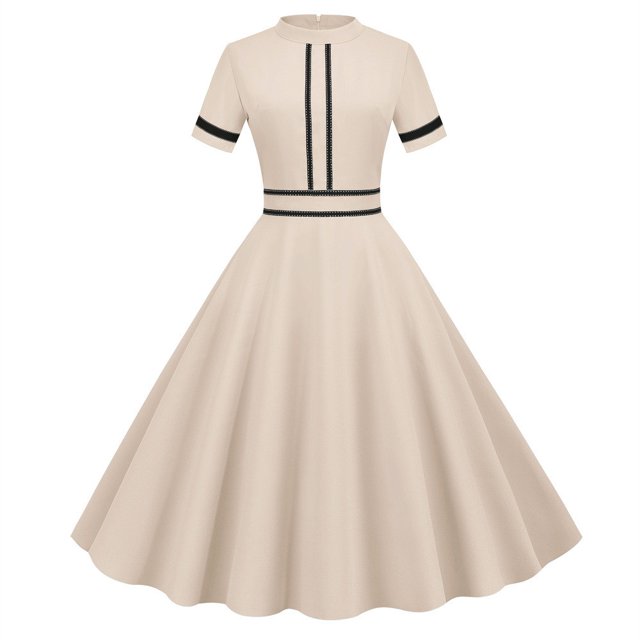 Fshaion Robe d'Été pour Femmes 2024 Grande Taille Vente Chaude Modèle Explosion Couleur Vintage Manches Courtes Col Montant Ourlet de Fête Robes Liquidation Moins de 10!