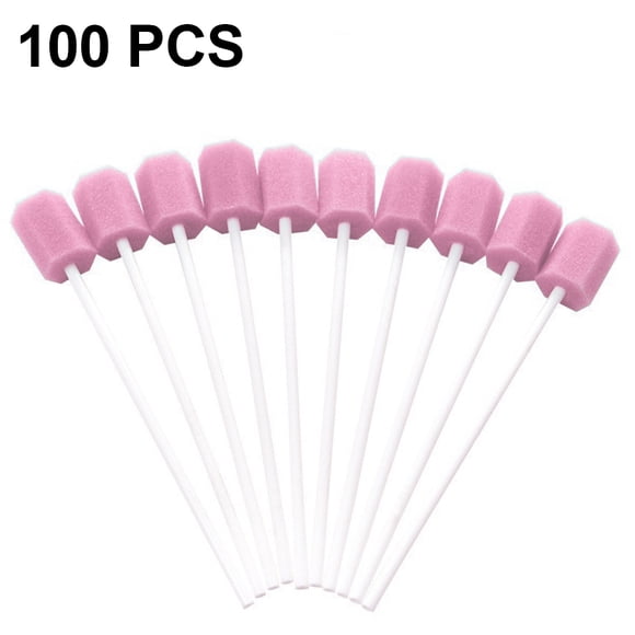 100 pcs Oral Care Swabs - Tooth Cleaning Mouth Toothette Oral Sponge Swabs Unflavored