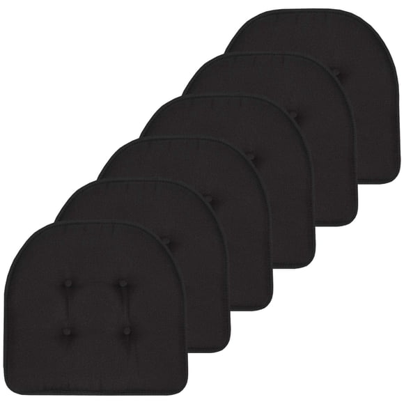 Sweet Home Collection Chair Cushion Memory Foam Pads Tufted Slip Non Skid Rubber Back U-Shaped 17" x 16" Seat Cover, 6 Count (Pack of 3), Black