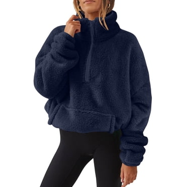 Plebaso Women's Half Zip Fuzzy Pullover Fleece Sherpa Sweatshirts Oversized Womens Warm Tops with Pocket