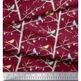 thumbnail image 2 of Soimoi Red Poly Georgette Fabric Artistic Bird & Tree Print Sewing Fabric Yard 42 Inch Wide, 2 of 5