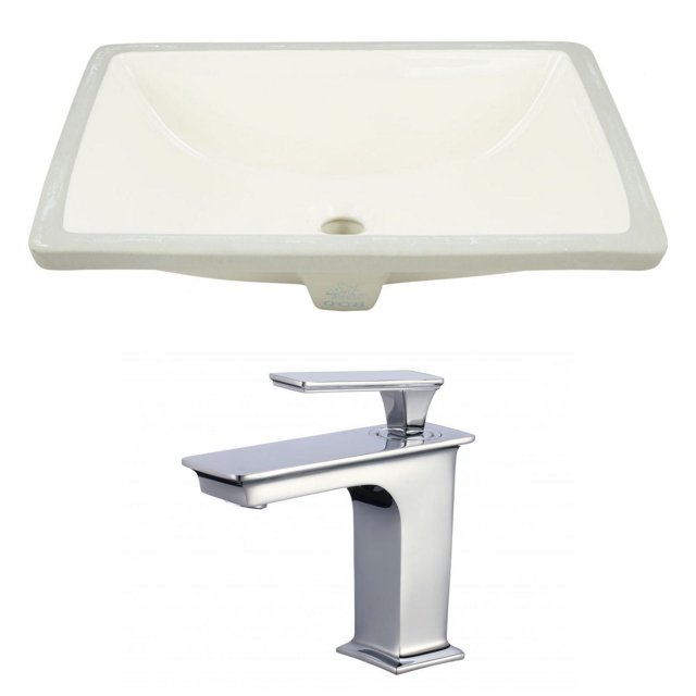 20.75-in. W Rectangle Bathroom Undermount Sink Set In Biscuit - Chrome Hardware AI-22801