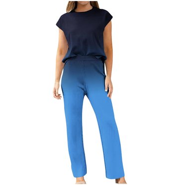 Baikeli Ensembles pour Femmes Liquidation 2 Pcs Ensembles pour Femmes Couleur Unie T-Shirts à Manches Courtes Pantalons de Survêtement à Jambe Grand Survêtements Grande Taille Tenues de Détente Sport Tailleurs Pantalons pour Femmes
