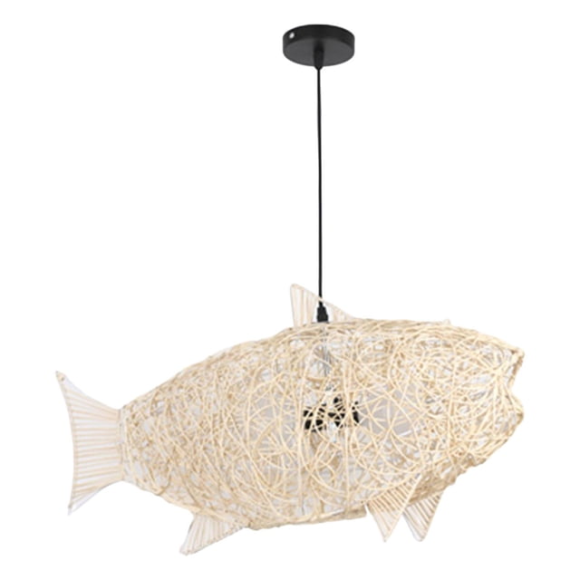 Suspension Lanterne en Rotin Tressé en Forme de Poisson E27 Rustique pour Plafond