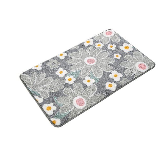 Rbaofujie washable rug bathroom floor mat with a chrysanthemum pattern in gray. Made of polyester microfiber with inkjet printing, this non-slip kids' bath mat measures 60 x 40 x 2 cm and is machine washable. Ideal for bathrooms, bedrooms, and entryways.