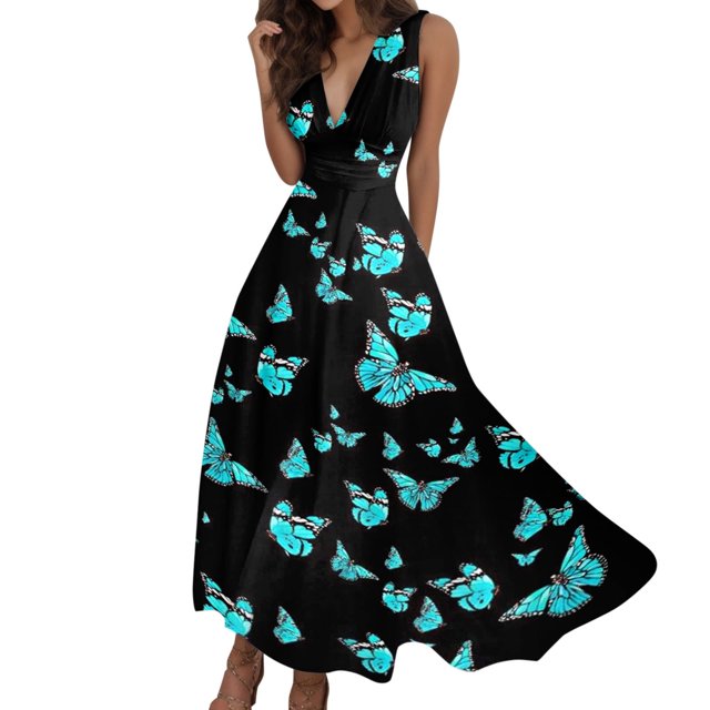 TJAZFJPA Robes de Maternité Femmes Été Aguichant Col en V Profond Formel Sans Manches Longue Robe Dégradé Fermeture Éclair Robes Évasées Robe Mini à Manches Longues Robe Été