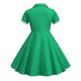 thumbnail image 4 of Zwiiyzr 3-8 Ans Filles Robes Vintage des Années 1950 Été Rétro à Pois Boutonnées Manches Courtes Robe à Col en V Vert, 4 of 4