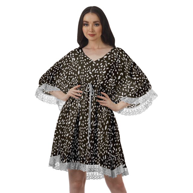 Moomaya Robe d'Été pour Femmes, Grande Taille, Kimono Aguichant Imprimé, Mini-Robe